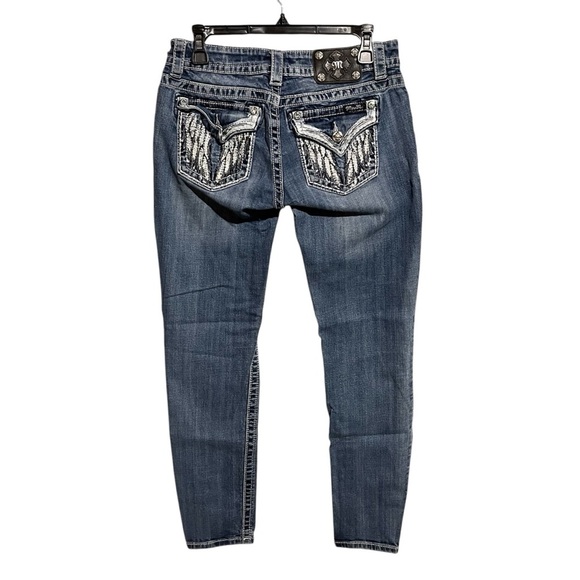 Miss Me Signature Skinny Jeans Angel Wings Feathers Back Flap Pockets Size 29 - Picture 1 of 10